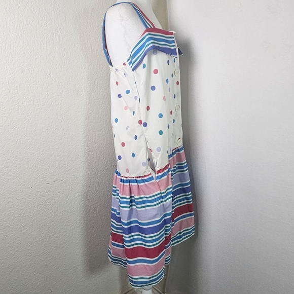 VTG 1980's Its A Charm Deadstock Multi Color Polka Dot/Stripe Dress Whimsy Sz L - Picture 5 of 16